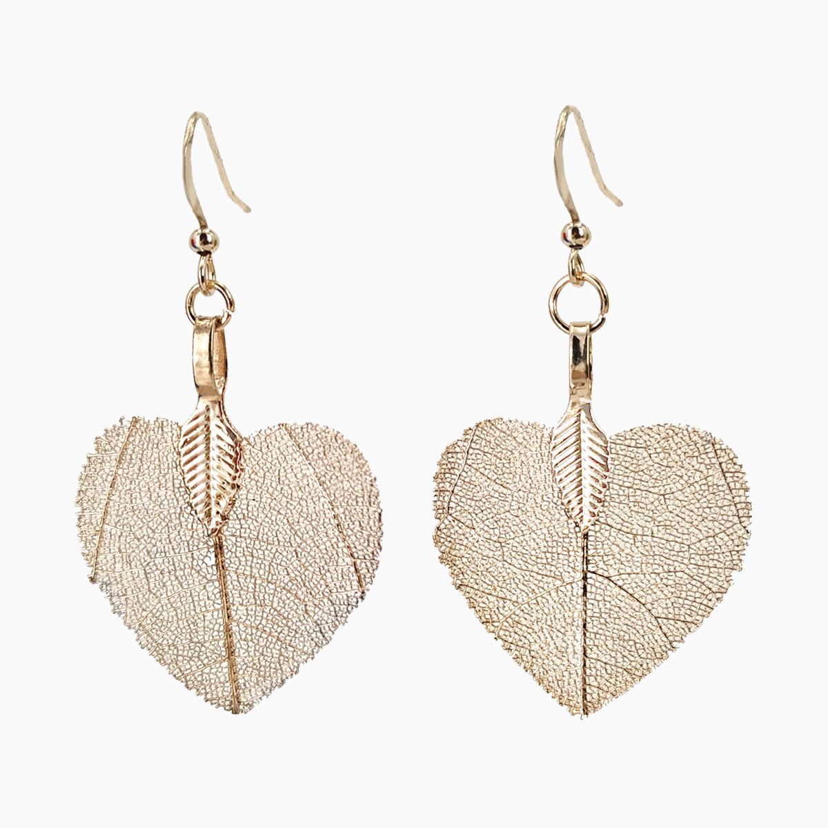Heart - Real Leaf Dangle Earrings