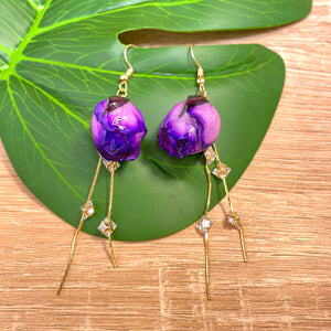 Drop Earrings with Purple Rose