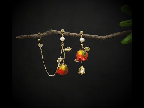 Golden Age - Real Flower Dangle Earrings with Ear Cuff