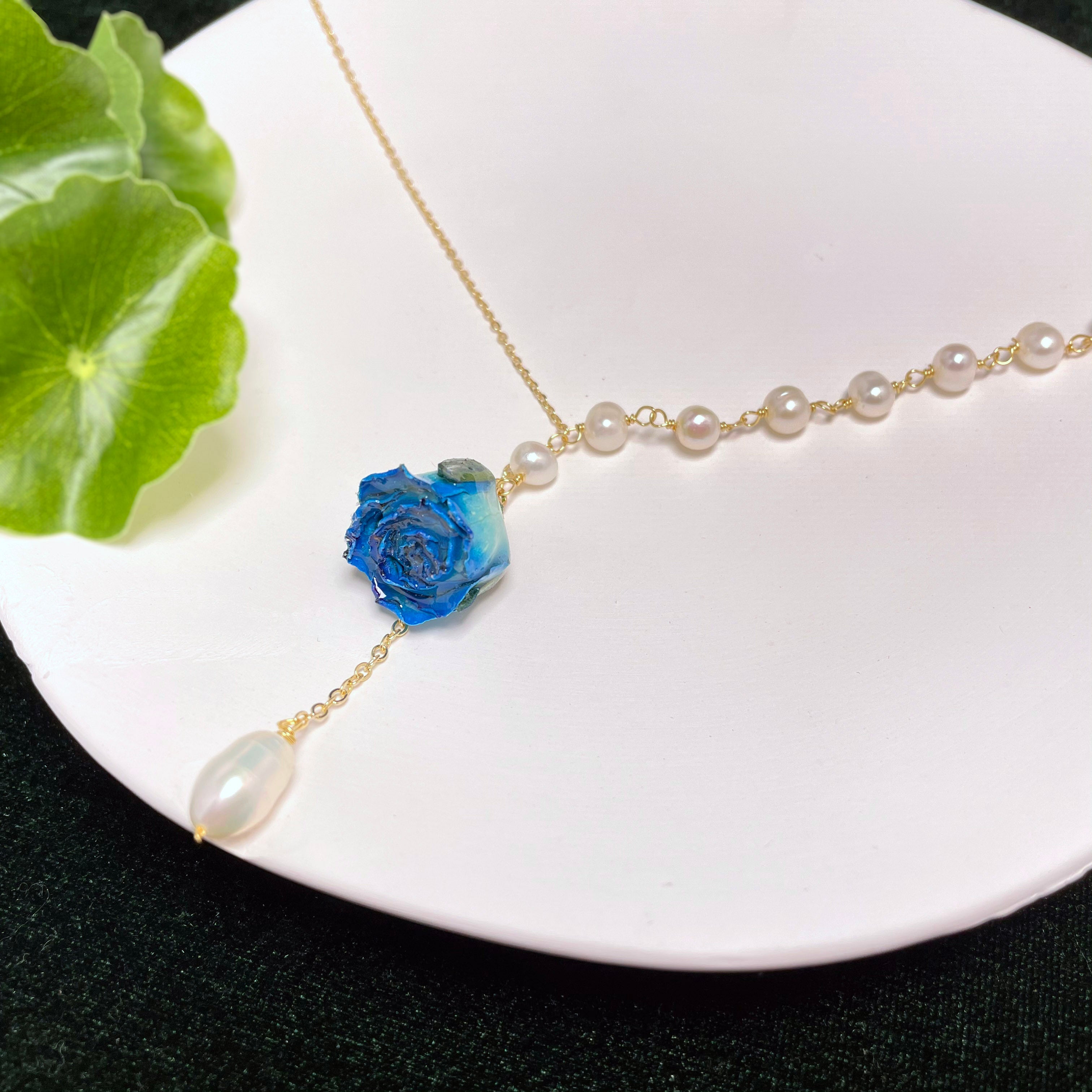 Pendant Necklace with Blue Rose