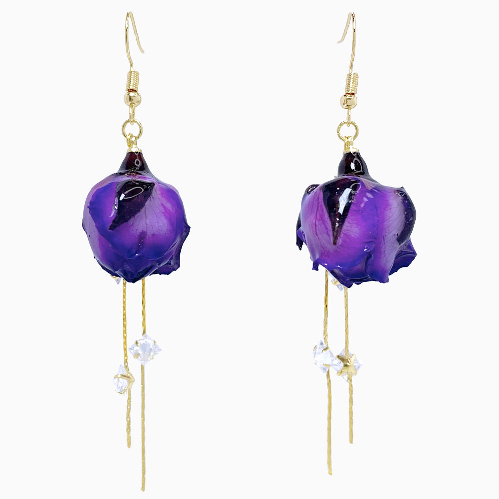 Drop Earrings with Purple Rose