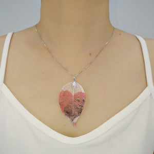 Red heart - Real Leaf Pendant Necklace
