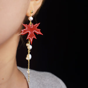 Fiery Heart - Handmade Drop Earrings - Maple Leaf