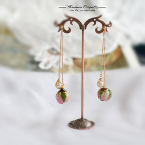 Real Flower Dangle Earrings with Pearls