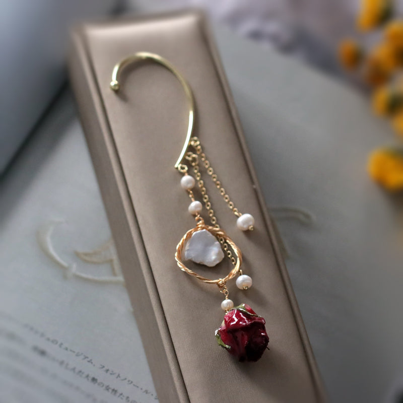 Real Flower Dangle Earring with Pearls (Single)