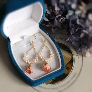 Real Flower Dangle Earrings with Pearls
