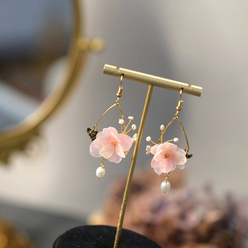 Floral Dangle Earrings with Real Flower