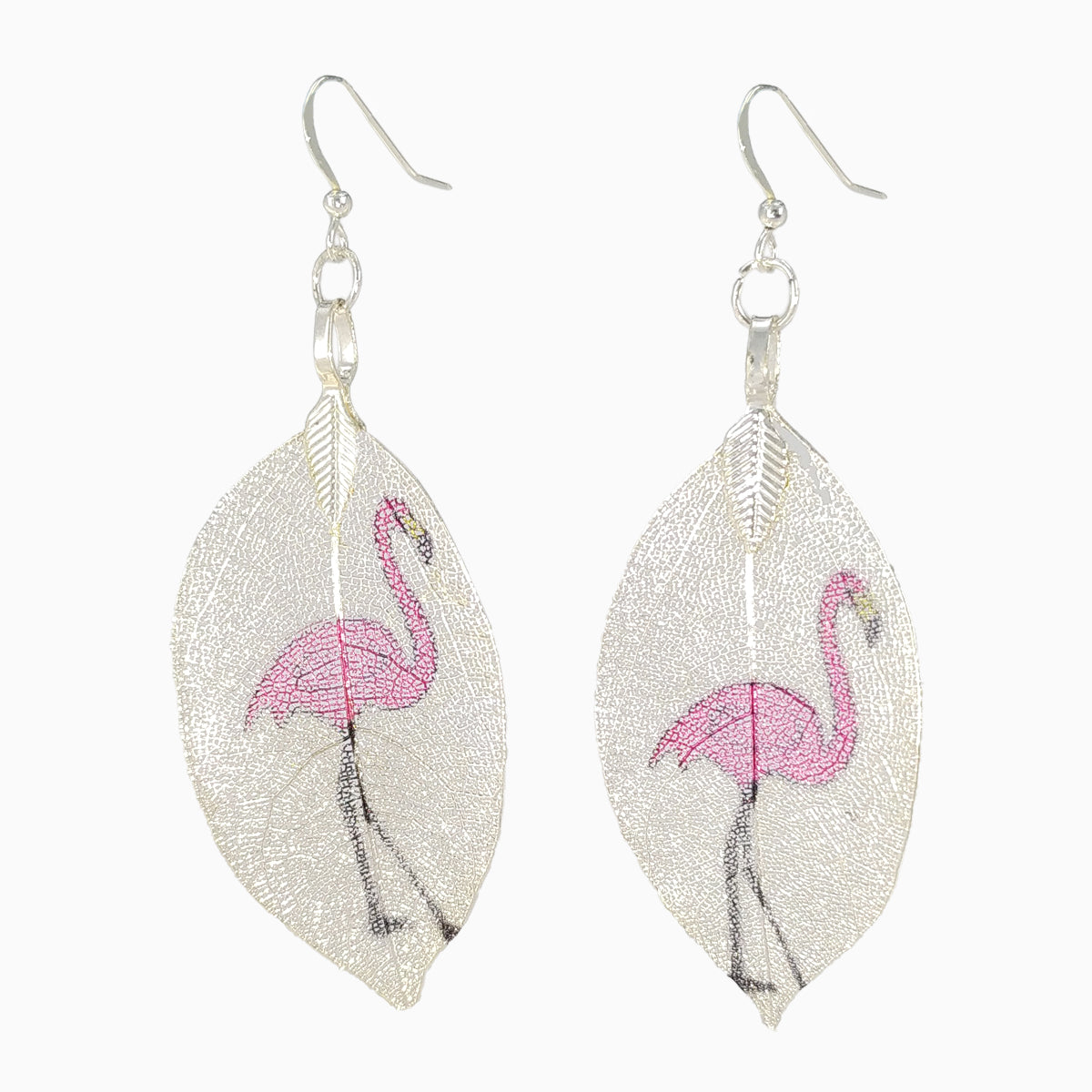 Flamingo - Real Leaf Dangle Earrings