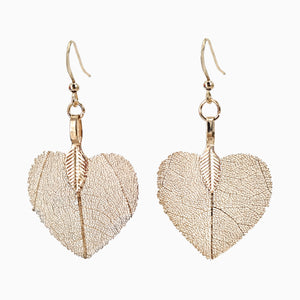 Heart - Real Leaf Dangle Earrings