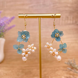 Dangle Earrings with Blue Flower