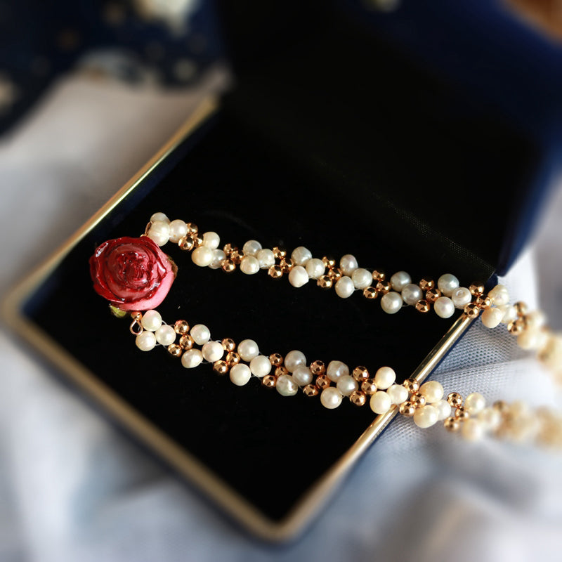 Pearl Necklace with Real Flower