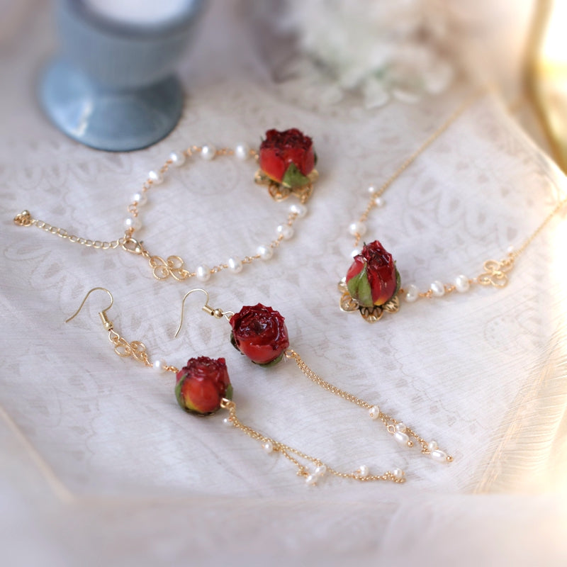 Real Flower Jewelry Set - Necklace, Earrings and Bracelets
