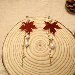 Fiery Heart - Handmade Drop Earrings - Maple Leaf